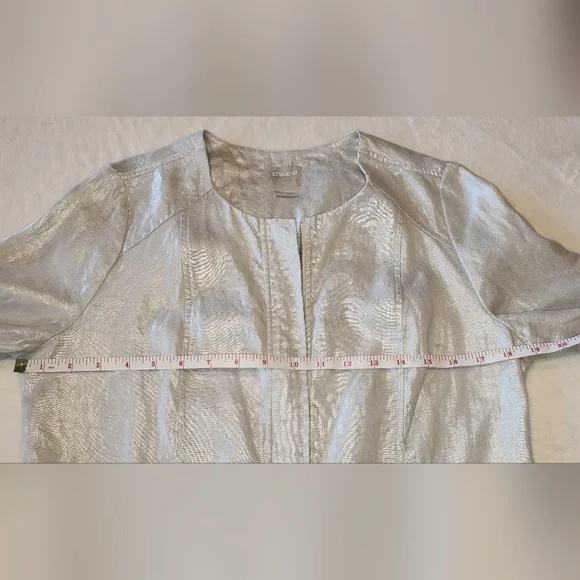 Chicos silver grey metallic linen jacket, moto jacket, lightweight,sz 0 Chicos - Picture 7 of 9